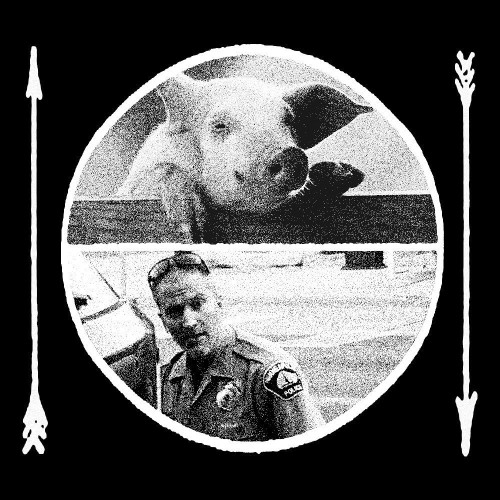 A digital collage of Saussure's signified and signifier diagram. On top is a pig in his trough. On bottom is Derek Chauvin.